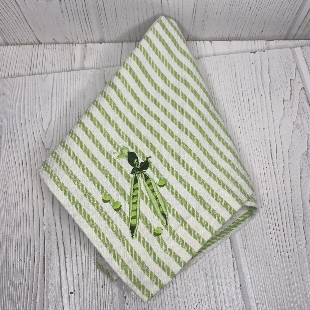 4 Vintage Williams Sonoma Napkins Pea Pods Peas Green White Stripes 19” Square